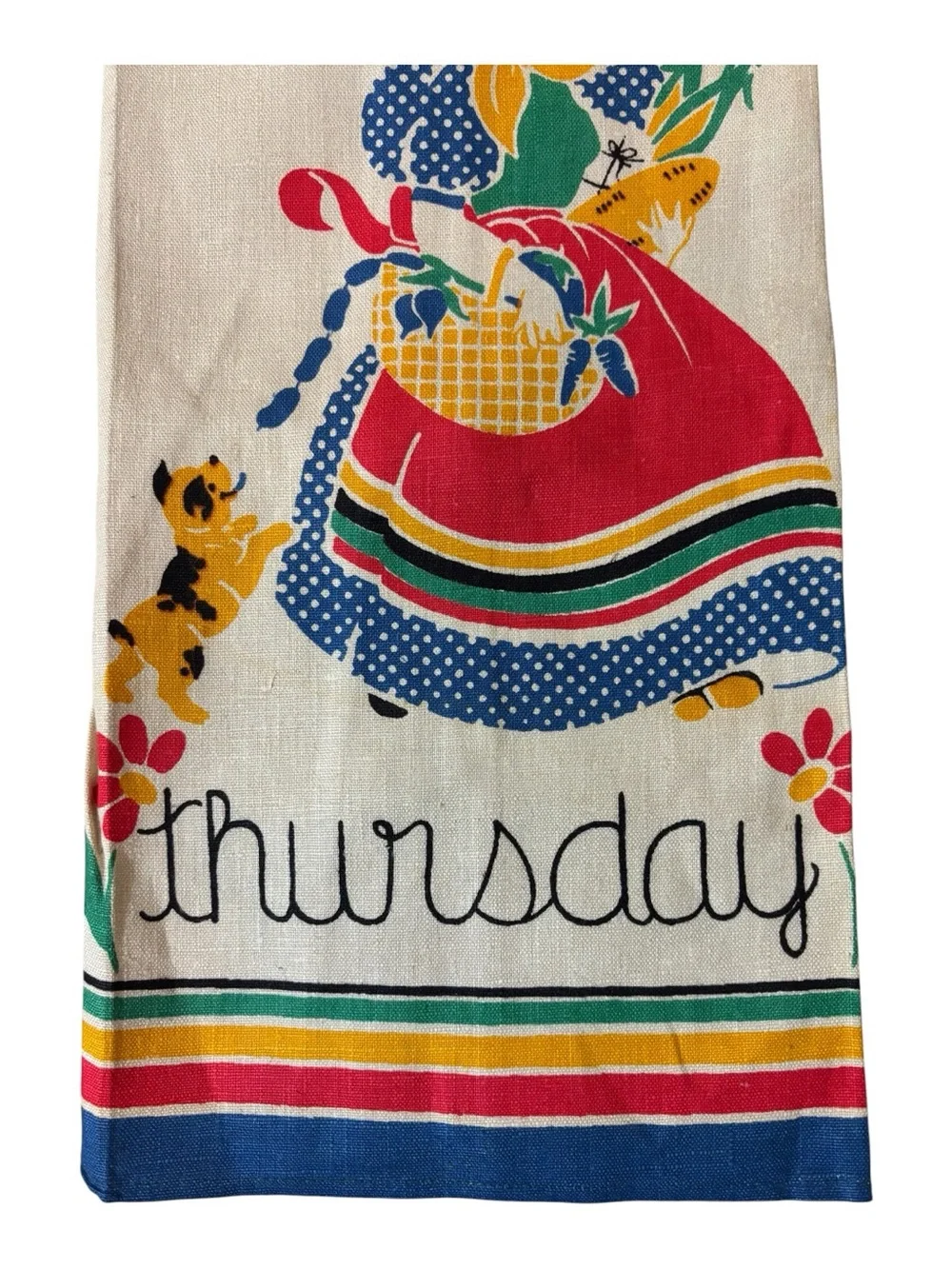 MCM Quality Linens Pure Linen Tea Towel Days Of The Week “Thursday” Dutch Girl